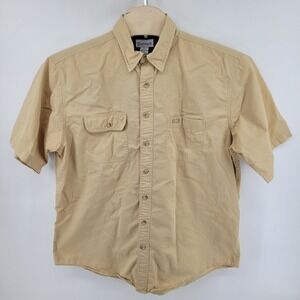 Carhartt Mens XL Tall Khaki Short Sleeve Button Up Work Shirt Cotton